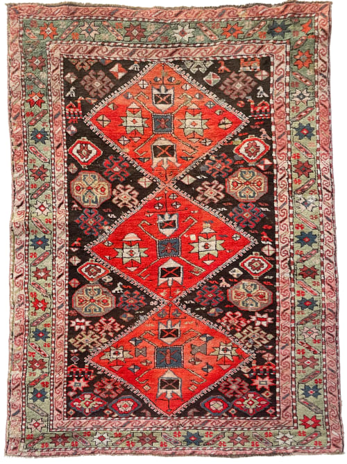 SUPERE UNIQUE Antique Caucasian | Sage Green Border Charcoal | Area Rug in Rugs by The Loom House