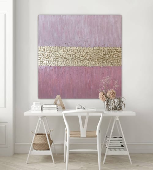 Abstract gold pink painting pink wall art pink textured | Oil And Acrylic Painting in Paintings by Serge Bereziak (Berez)