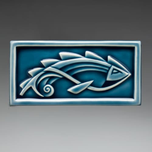 Fish Tile - Blue Celadon | Tiles by Lynne Meade