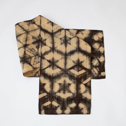 Raffia Shibori Table Runner - Turtle Pattern - Brown Black | Linens & Bedding by Tanana Madagascar