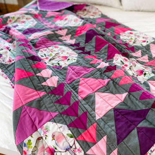 Love Birds- Grey, Lap Size | Quilt in Linens & Bedding by Delightfully Quilted by Maria