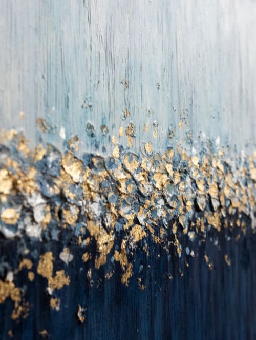 Abstract dark blue painting 3d texture wall art gold leaf | Oil And Acrylic Painting in Paintings by Serge Bereziak (Berez)