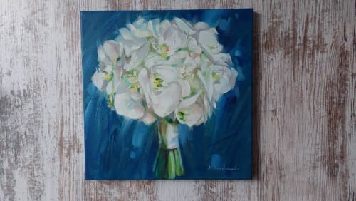 ORIGINAL Custom Bridal Bouquet Painting oil canvas art | Paintings by Natart
