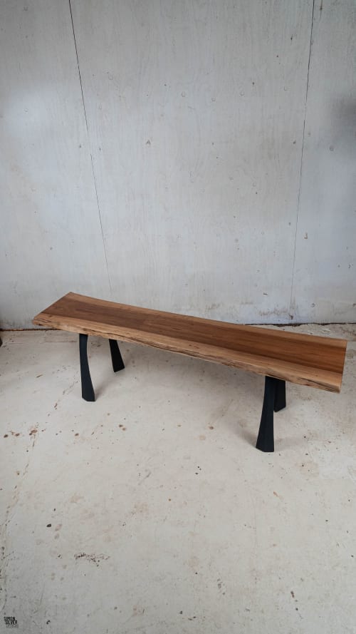 English Walnut + Steel Bench | Benches & Ottomans by Simon Silver Designs