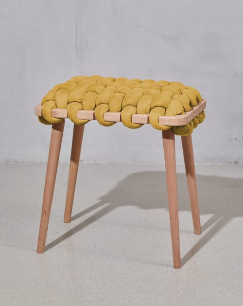 Desert Yellow Vegan Suede Woven Stool | Chairs by Knots Studio