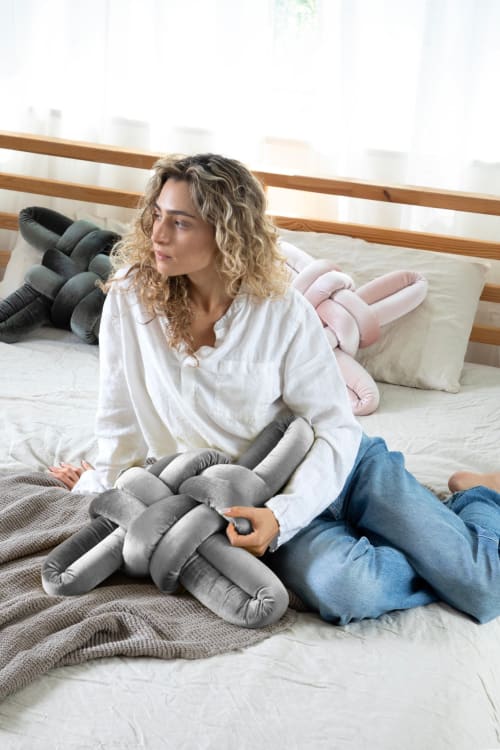 Sterling Grey Velvet Knot Pillow | Pillows by Knots Studio