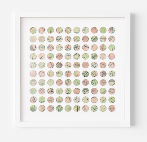 One Hundred London Infrastructure Pink and Green Map Dots Collage | Paintings by Amelia Coward