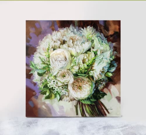 Bridal flower bouquet painting custom art from photo 1st | Paintings by Natart