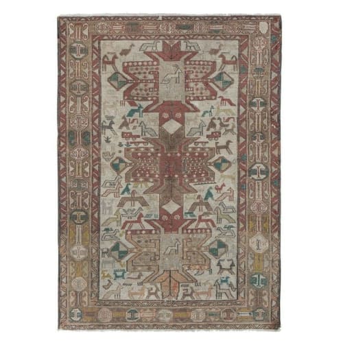 nimal Patterned Kilim Rug, Kids Room Embroidered Soumak | Rugs by Vintage Pillows Store