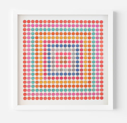 Painted Dot Collage Concentric Squares Red | Paintings by Amelia Coward