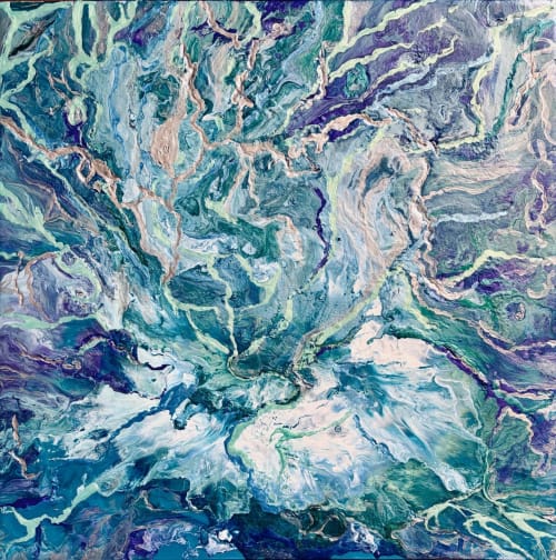 Arctic Flame – Blue Teal Abstract Acrylic Painting | Oil And Acrylic Painting in Paintings by Eman's Gallery