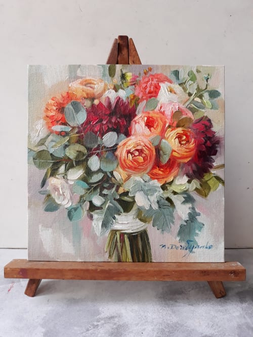 Bridal flowers portraits painting canvas original art Custom | Oil And Acrylic Painting in Paintings by Natart