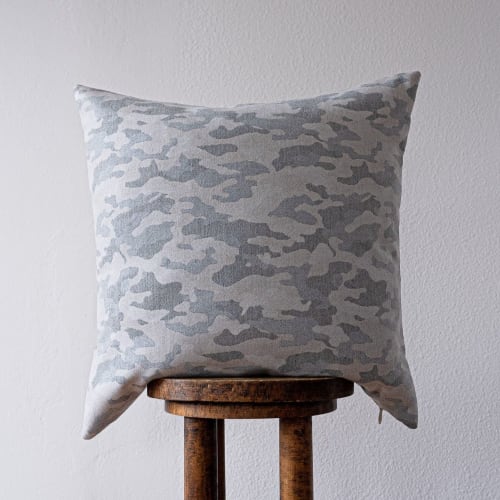 Blue & Light Grey Camo Pattern Wool Pillow 22x22 | Pillows by Vantage Design