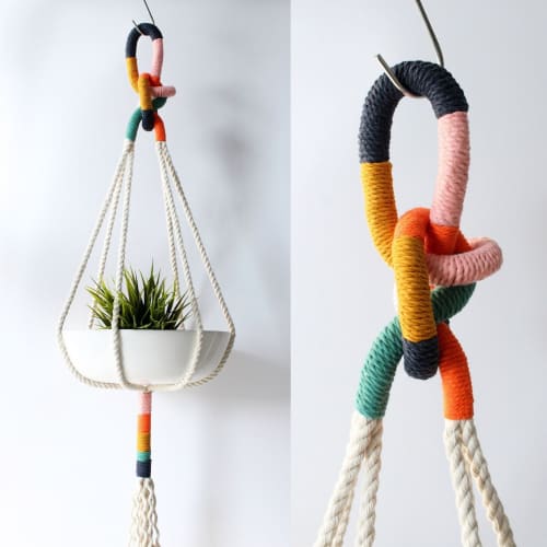 Modern Color Block Macrame Plant Hanger – 37” Handmade Boho Hanging Planter | Plants & Landscape by Freefille