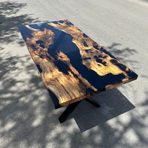 Unique Resin Olive Wood Dining Table | Handmade Epoxy Dining | Tables by TigerWoodAtelier