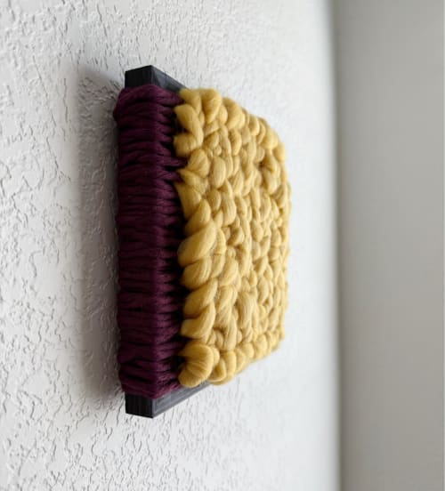 Woven Tile- Fluff- Maroon and Mustard | Wall Hangings by Mpwovenn Fiber Art by Mindy Pantuso