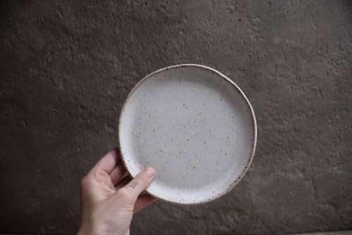 Set of 4 speckled white irregular plates, handmade handcraft | Dinnerware by Laima Ceramics