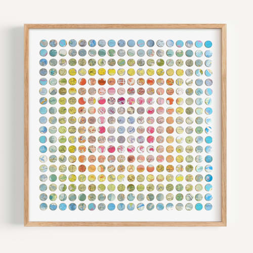 Three Hundred and Twenty Four World Map Dots Concentric Squares Rainbow | Collage in Paintings by Amelia Coward