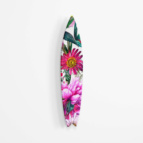 Bright Pink Floral Mural Acrylic Surfboard Wall Art | Wall Sculpture in Wall Hangings by uniQstiQ
