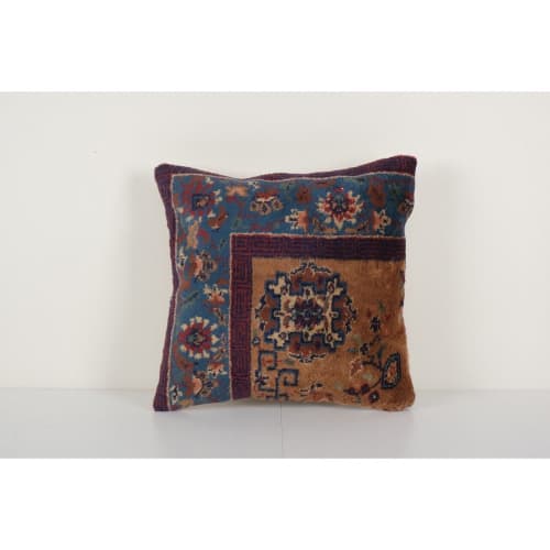 Blue Oushak Rug Pillow, Vintage Carpet Pillow | Linens & Bedding by Vintage Pillows Store
