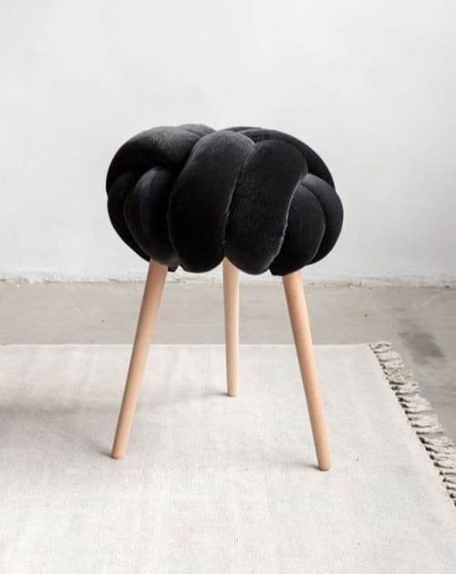 Black Velvet Knot Stool | Chairs by Knots Studio