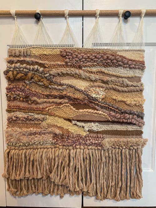Large desert neutral textured hand woven boho room decor mod | Wall Hangings by Wolfpit Studio