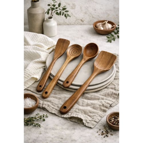 Nosara Teak Wood Kitchen Utensil Set – Natural Wooden Cooking Tools | Cooking Utensil in Utensils by Busa Designs