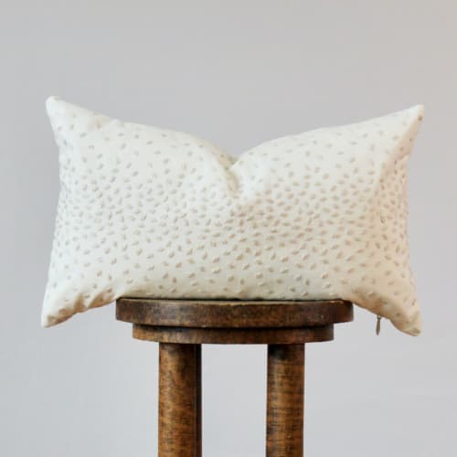Embroidered Stitch Dot on White Lumbar Pillow 12x20 | Pillows by Vantage Design