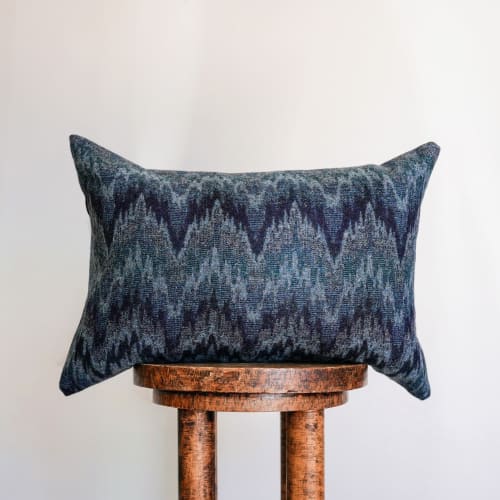 Navy Woven Wool Heartbeats Lumbar Pillow 14x20 | Pillows by Vantage Design