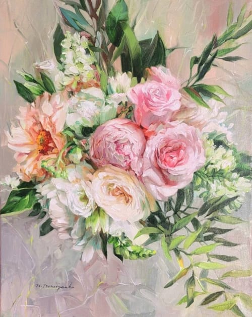 Bridal bouquet painting from photo, Wedding flowers portrait | Oil And Acrylic Painting in Paintings by Natart
