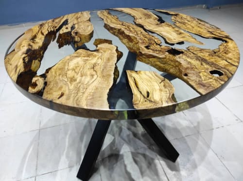 Custom 48" Diameter Round Olive Clear Epoxy Table, Round | Dining Table in Tables by LuxuryEpoxyFurniture