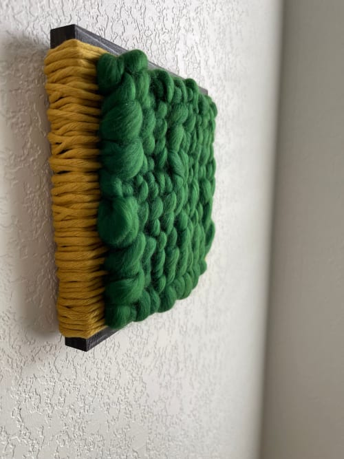 Woven Tile- Fluff- Green and Mustard | Wall Sculpture in Wall Hangings by Mpwovenn Fiber Art by Mindy Pantuso