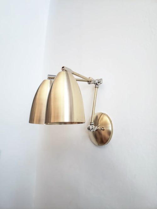 Modern Dual Shade Wall Sconce - Brushed Brass & Nickel - Mid | Sconces by Retro Steam Works