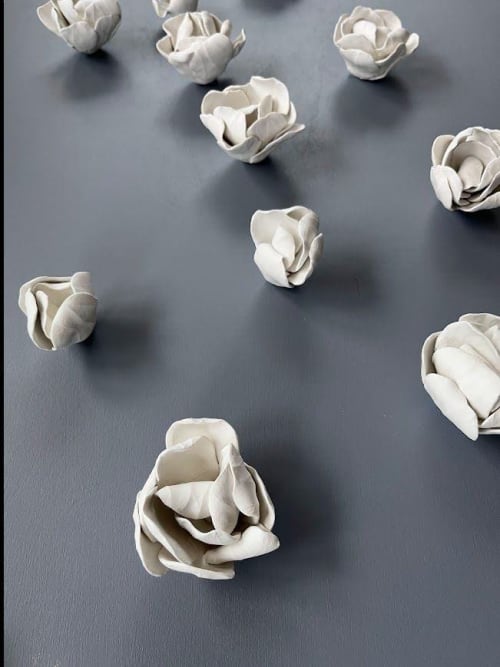 Hand-sculpted Clay Peony Tulip Wall Sculpture – Set of 12 | Wall Hangings by Leramic