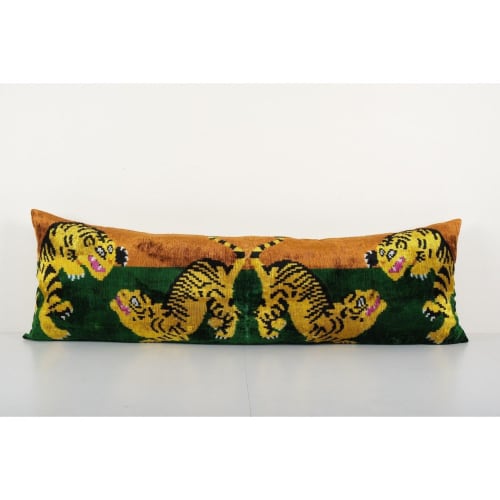Fighting Tiger Ikat Velvet Pillow, Handwoven Silk Velvet | Pillows by Vintage Pillows Store