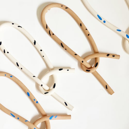 Clay Object 25 - Blue Dots Long Knot | Sculptures by OBJECT-MATTER / O-M ceramics