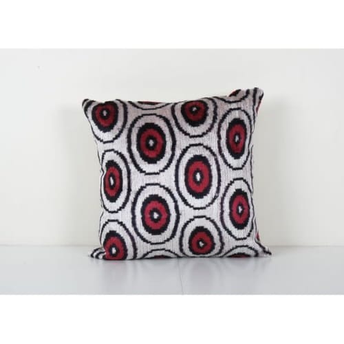Red Polka Dot Ikat Velvet Pillow - Square Silk Velvet Cushio | Pillows by Vintage Pillows Store