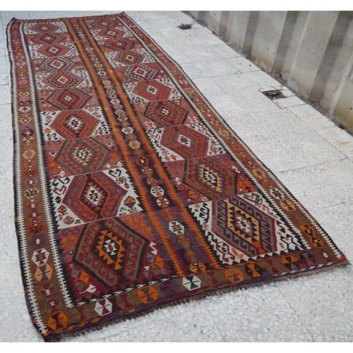4.4x11.8 Foot Large Multi Colored Diamond Pattern Turkish | Rugs by Vintage Pillows Store