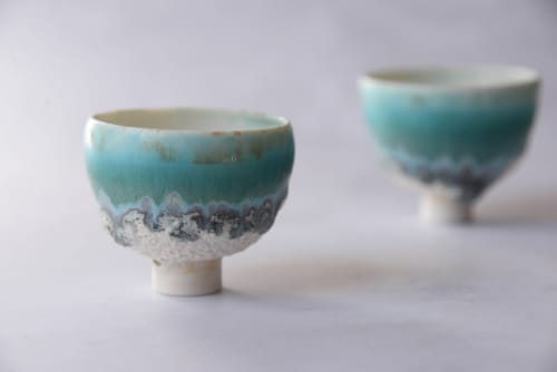 Reef Turquoise porcelain ceremonial cup, minimal nordic | Drinkware by Laima Ceramics