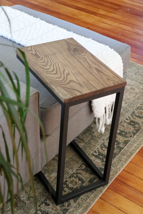 Solid Ash Wood & Black Metal C Table with Black Stain | Furniture by Hazel Oak Farms