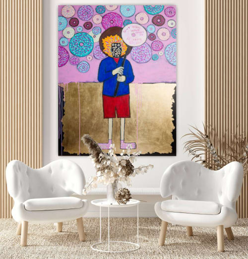 Large abstract portrait gold abstract figure painting human | Paintings by Berez Art