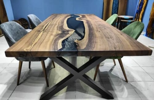 Custom Order Walnut Wood Design Smoke Epoxy Dining Table | Tables by LuxuryEpoxyFurniture