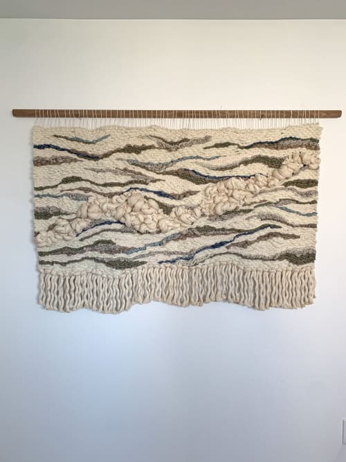 Large wall hanging in neutral with green and blue accents | Tapestry in Wall Hangings by Rebecca Whitaker Art