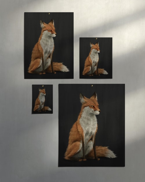 Bold Fox Print, Red Fox on Black Background, Giclée Fine Art | Prints in Paintings by The Ugly Cat Studio