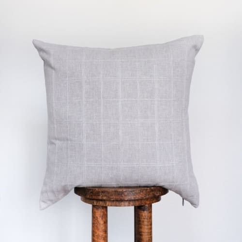 Greige Checkered Plaid Pillow 22x22 | Pillows by Vantage Design