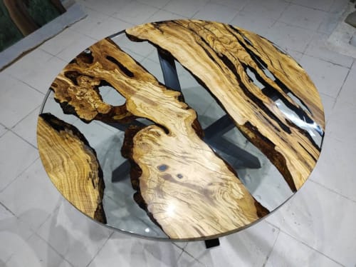 Custom 48 " Diameter Round Olive Wood | Epoxy Resin Dining | Tables by LuxuryEpoxyFurniture
