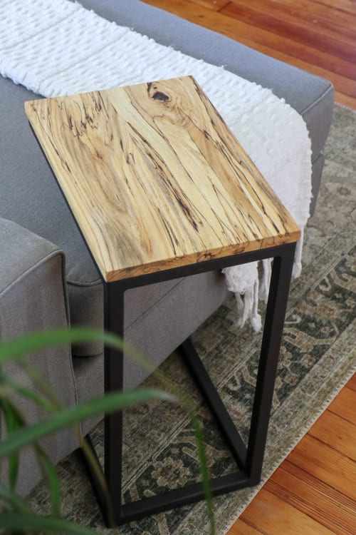 Solid Spalted Hackberry Wood & Black Metal C-Table | Side Table in Tables by Hazel Oak Farms