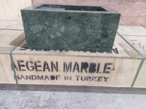 Handmade Verde Green Marble Sink: Wall Mount Washbasin (16”x24”x10”) | Water Fixtures by AEGEAN MARBLE ARTISAN ATELIER