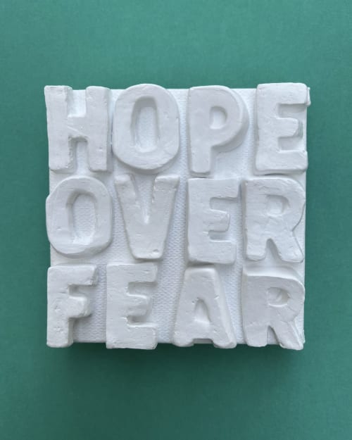 Hope Over Fear 4" x 4" | Mixed Media in Paintings by Emeline Tate
