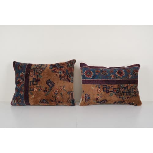 Set of Two Blue Lumbar Pillow Cover, Ethnic Vintage Handmade | Linens & Bedding by Vintage Pillows Store